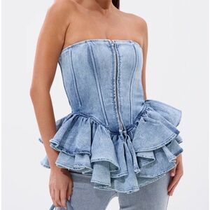 AKIRA EVA DENIM PEPLUM CORSET TOP Size L